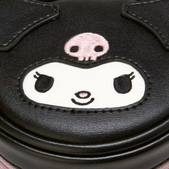 Sanrio Kuromi Jewelry Coin Case Round Black w/ Purple Bow Zipper Close Lined - Picture 4 of 4